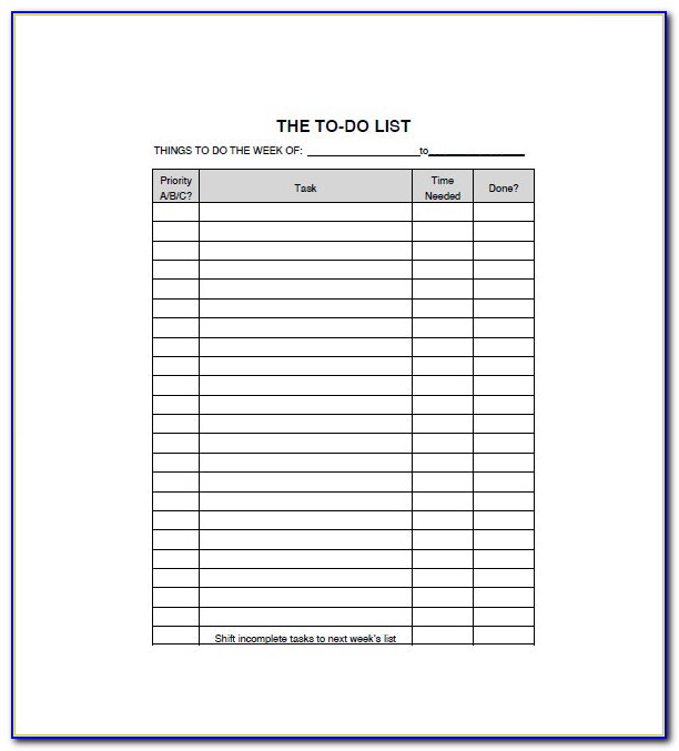 To Do List Excel Template Free Download