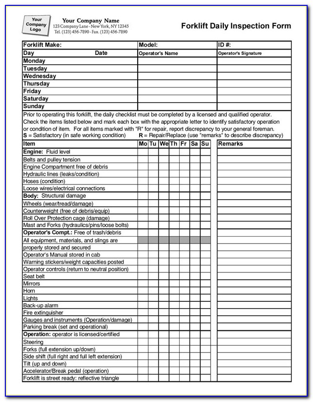 Toyota Forklift Inspection Checklist Template