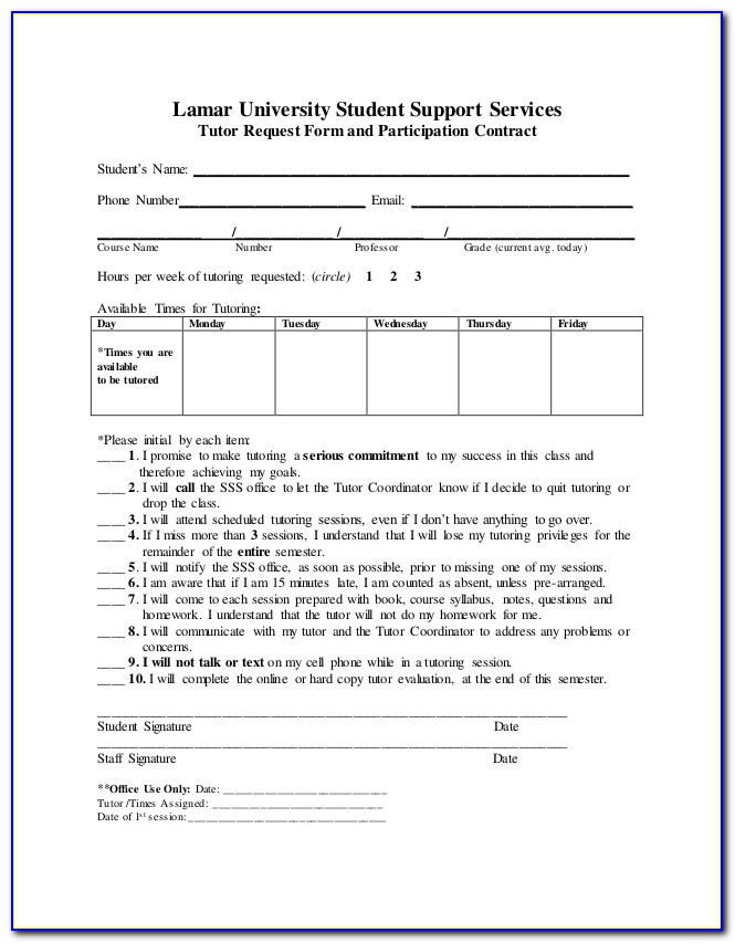 Tutoring Contract Template Free