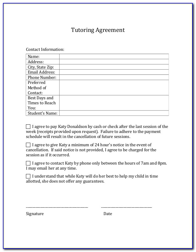 Tutoring Contract Template Word