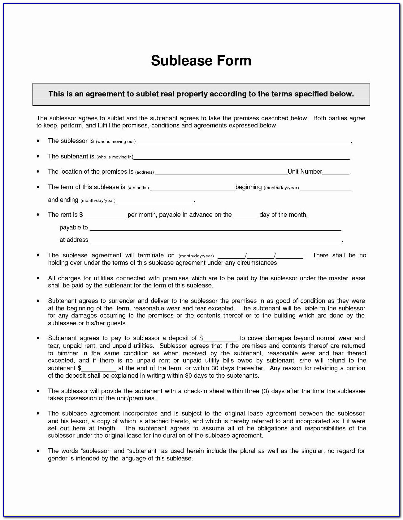 Subletting Agreement Amazing Vehicle Sublease Agreement Template
