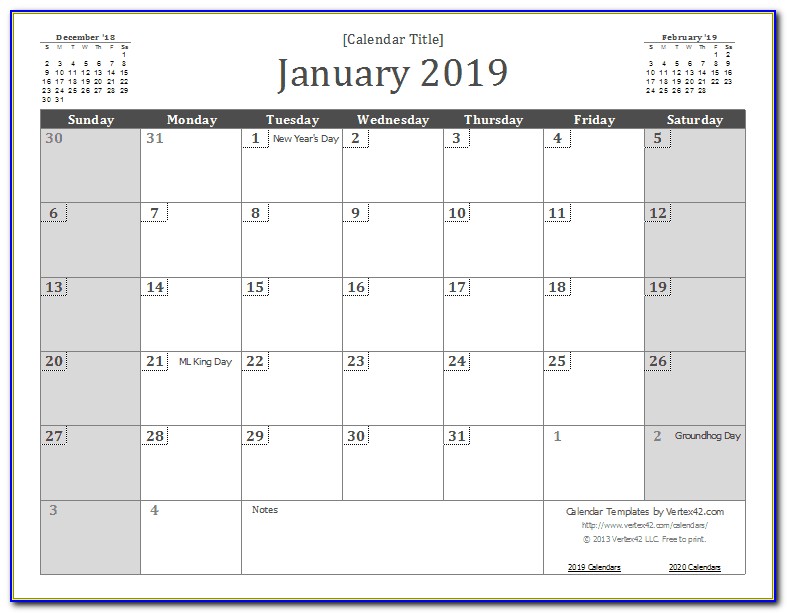 Wall Calendar Template 2019