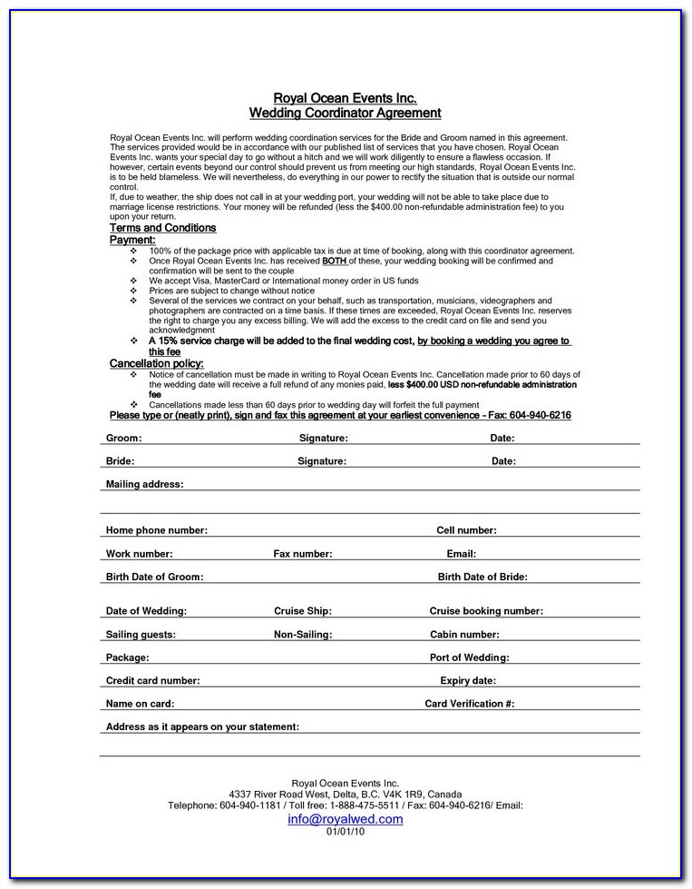 Wedding Planner Contract Template