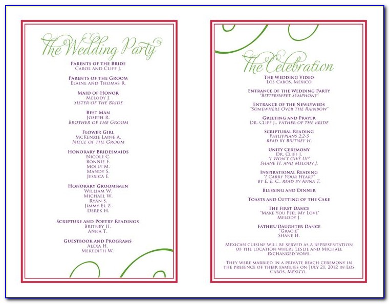 Wedding Reception Itinerary Template Excel