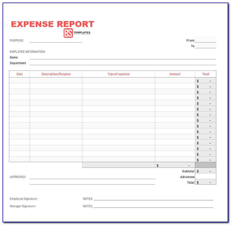 Weekly Expense Report Forms Free