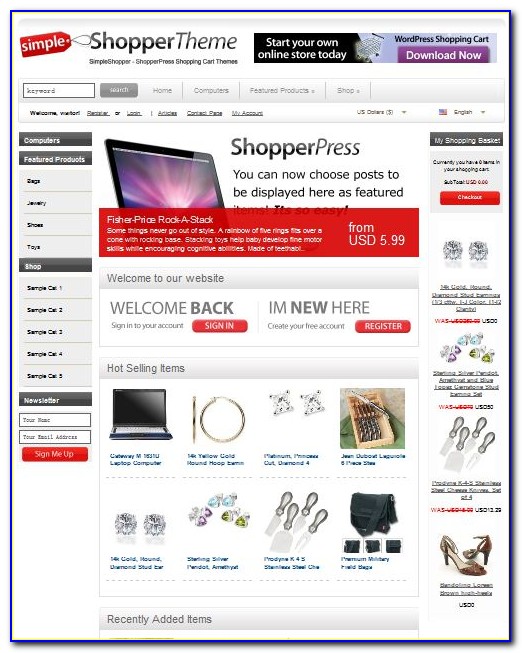 Wordpress Shopping Cart Template Free