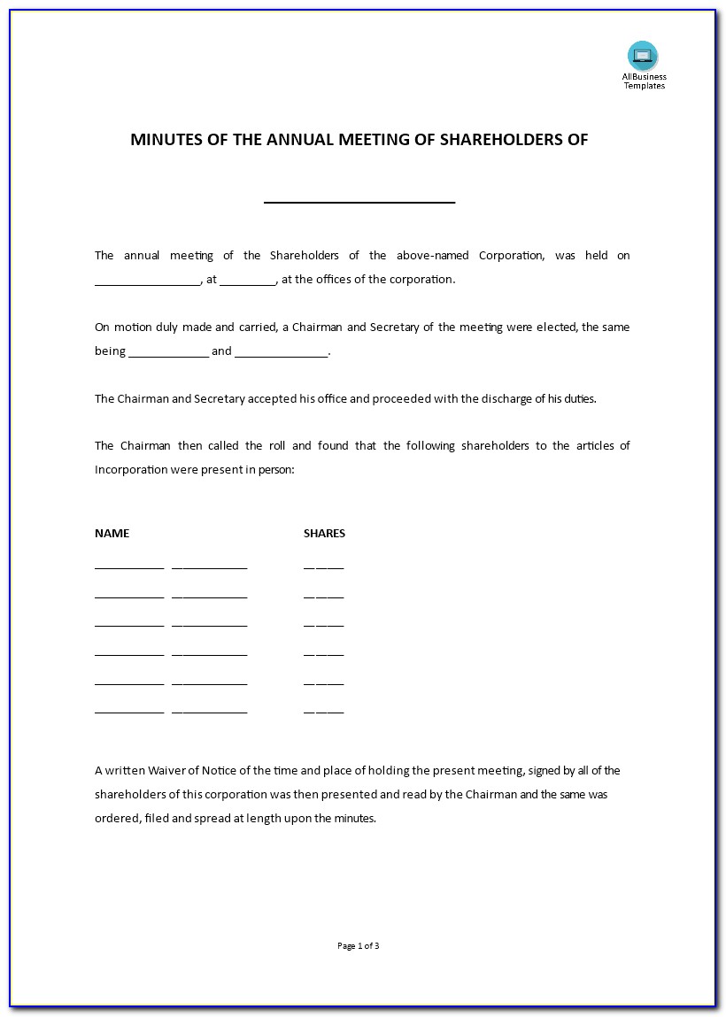 Annual Shareholder Meeting Minutes Template