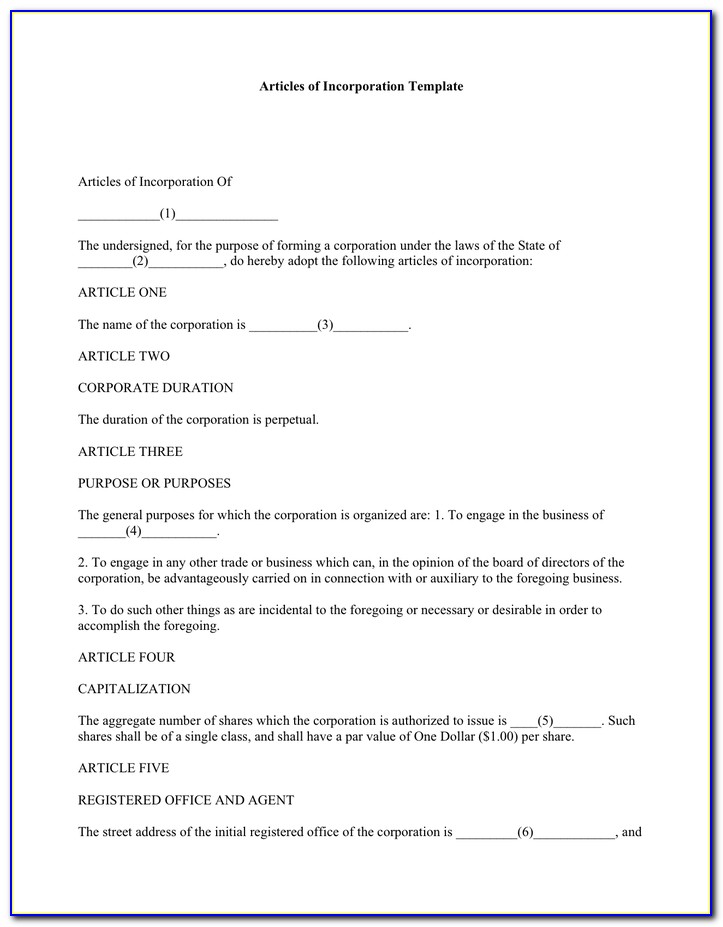 Articles Of Incorporation Template Free