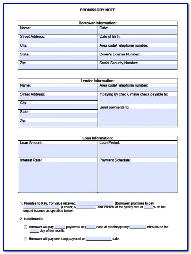 Auto Loan Promissory Note Form