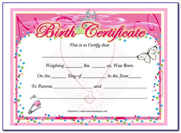 Birth Certificate Templates For Dolls