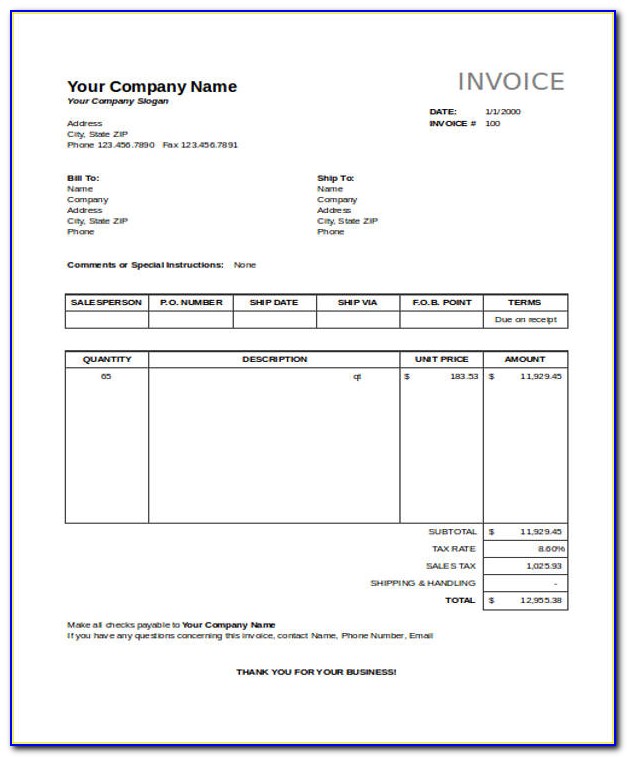 Business Invoice Format Word