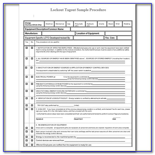 Cal Osha Lock Out Tag Out Procedure Template