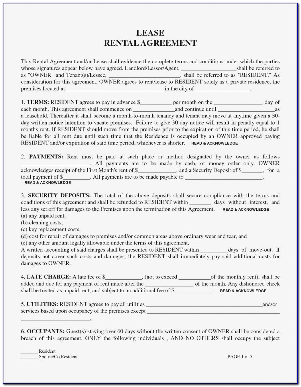 California House Rental Lease Agreement Form