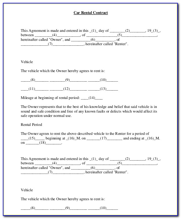 Car Rental Agreement Template South Africa