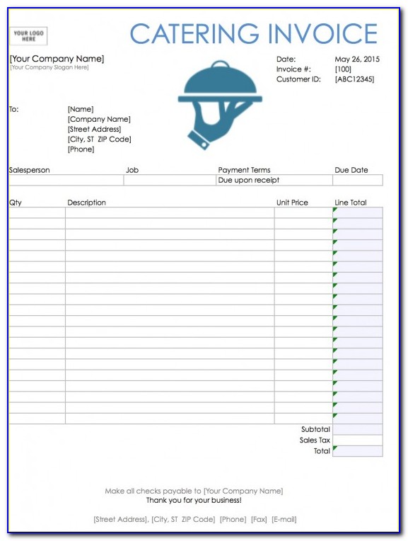 Catering Invoice Template Free Download