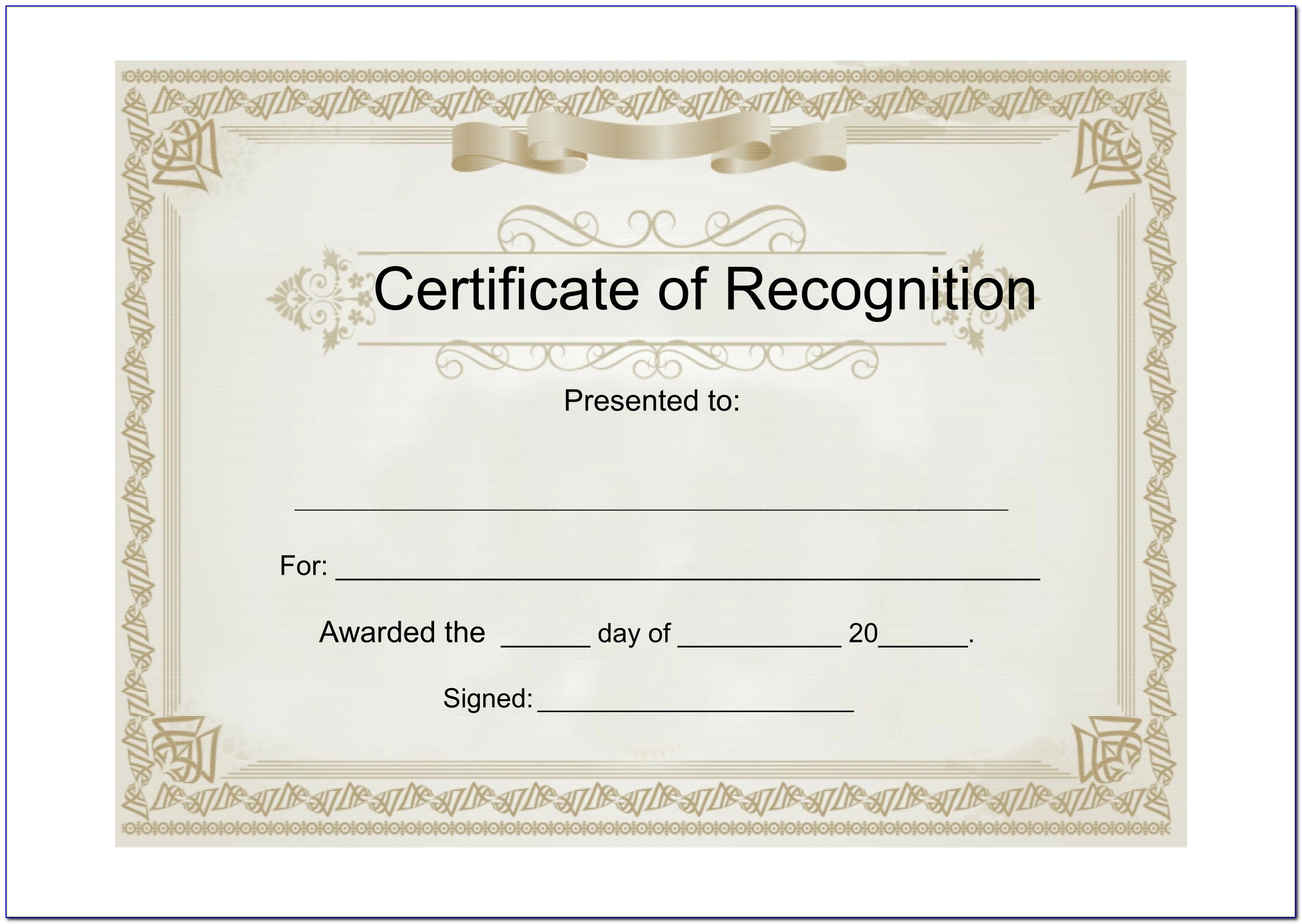 Certificate Of Recognition Template Word