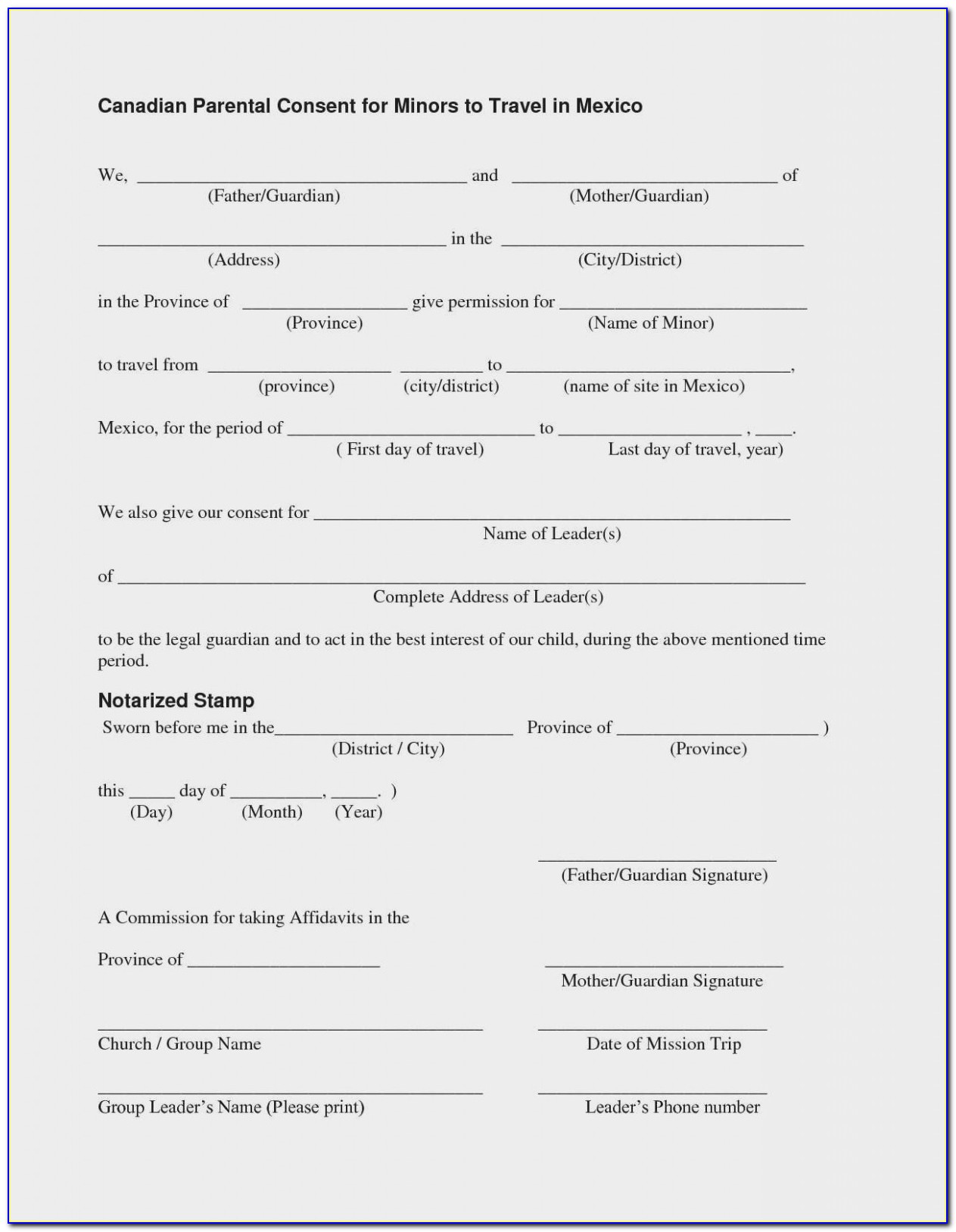 Child Travel Consent Form Template Uk Free