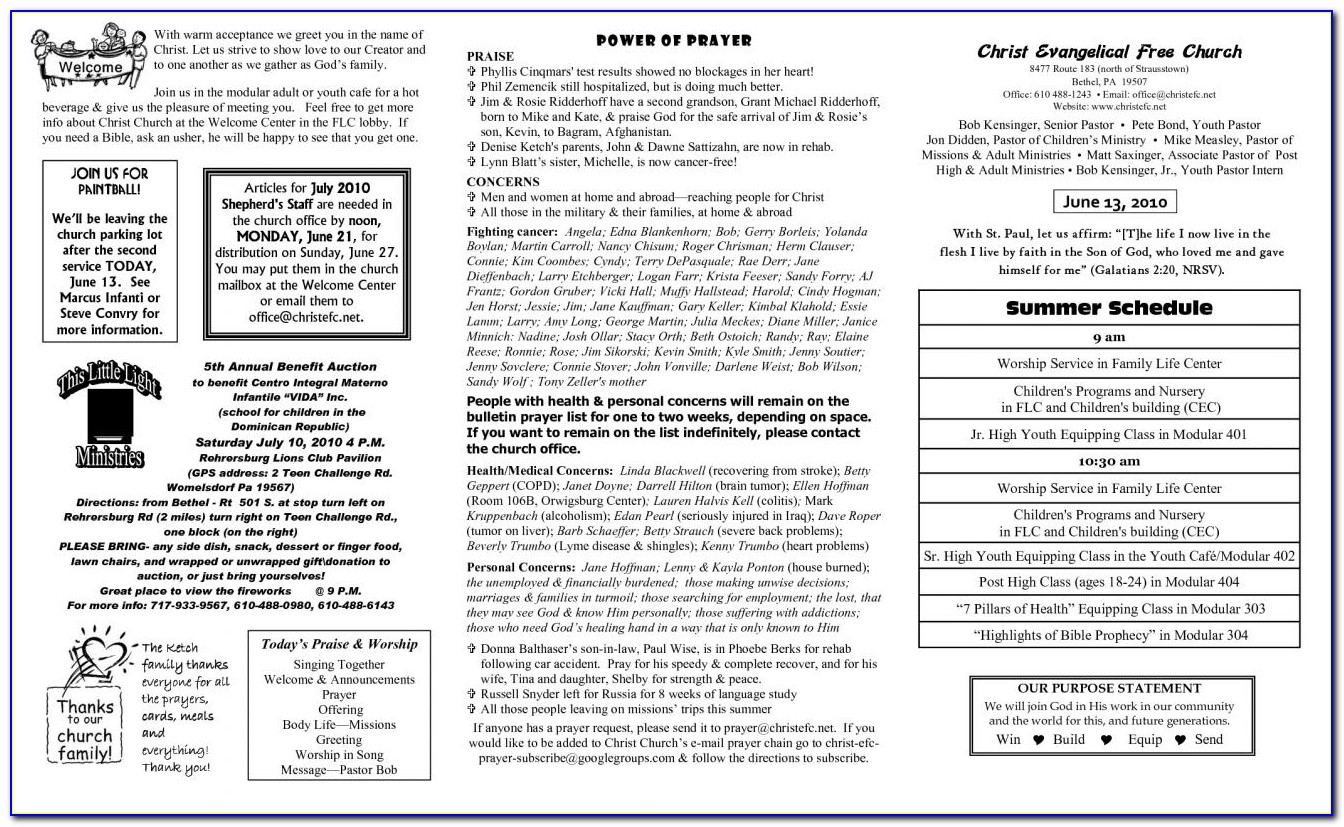Church Bulletin Templates For Pages