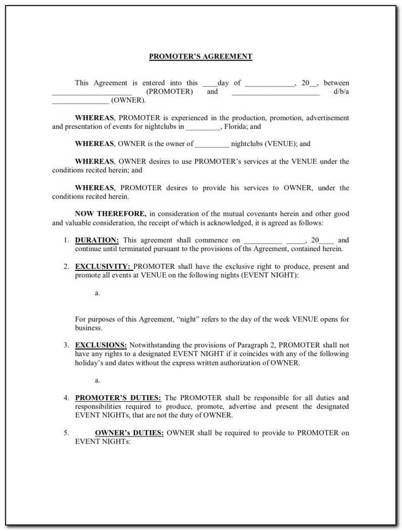 Club Promoter Agreement Template