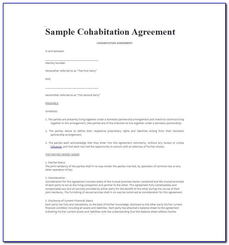 Cohabitation Agreement Ontario Sample Free