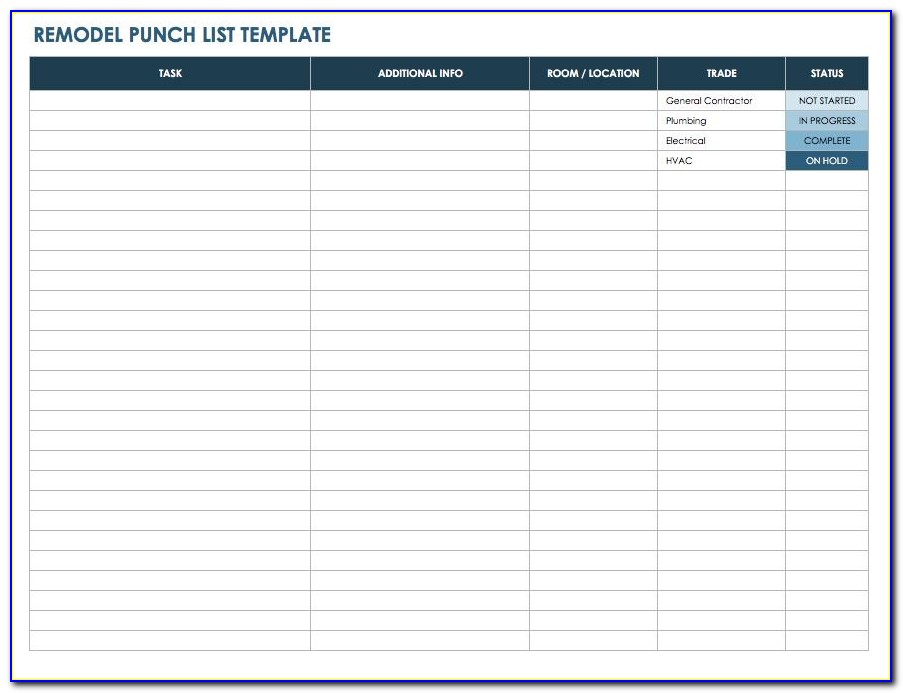 Construction Punch List Template Excel