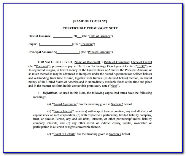 Convertible Promissory Note Template