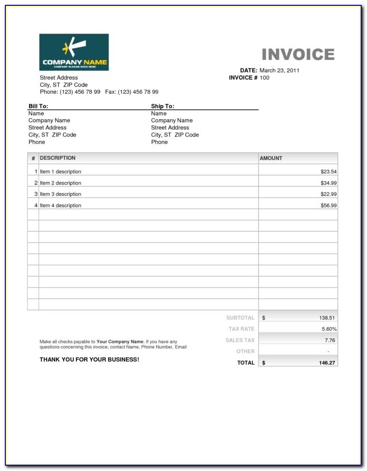Invoice Template In Excel Free Download Hatch.urbanskript.co