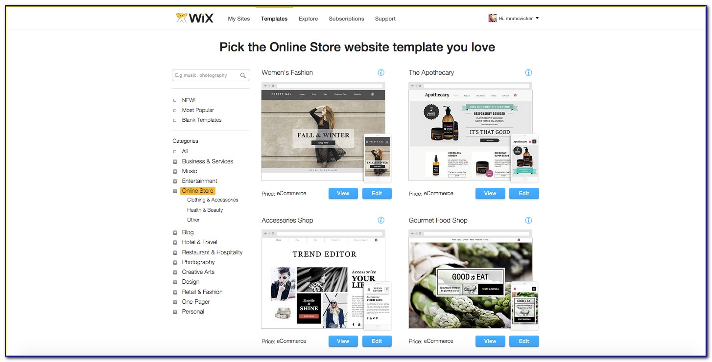 Ecommerce Website Templates Wix