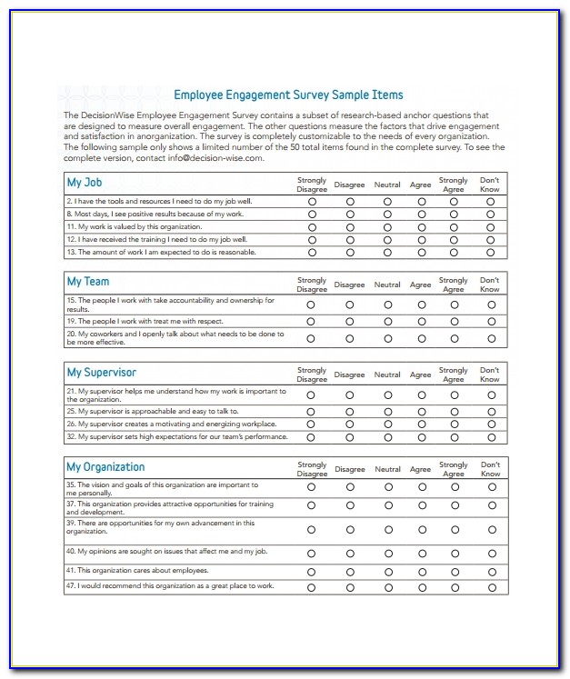 Employee Engagement Survey Template Free