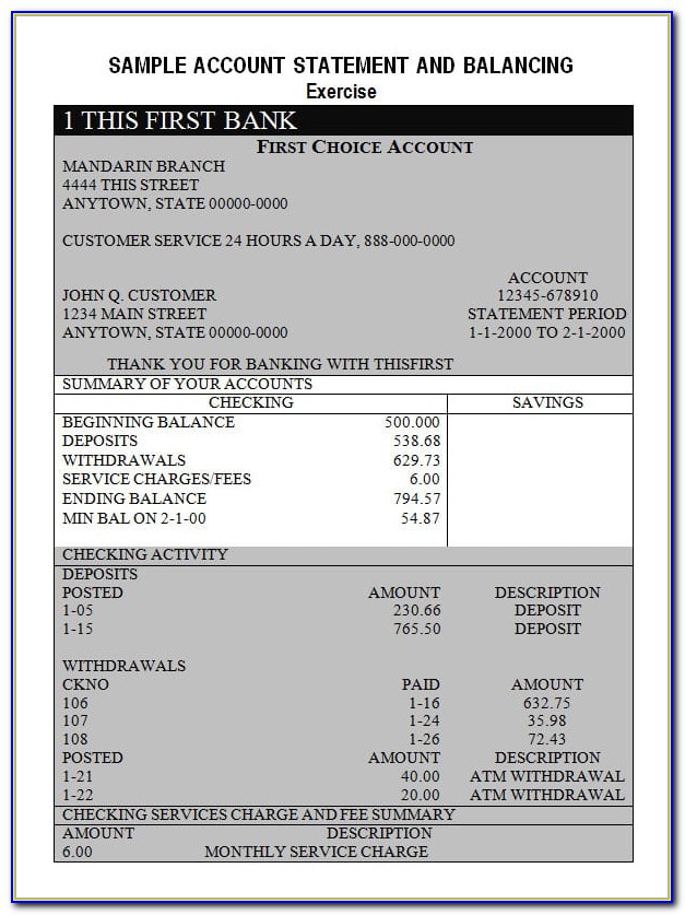 Free Chase Bank Statement Template