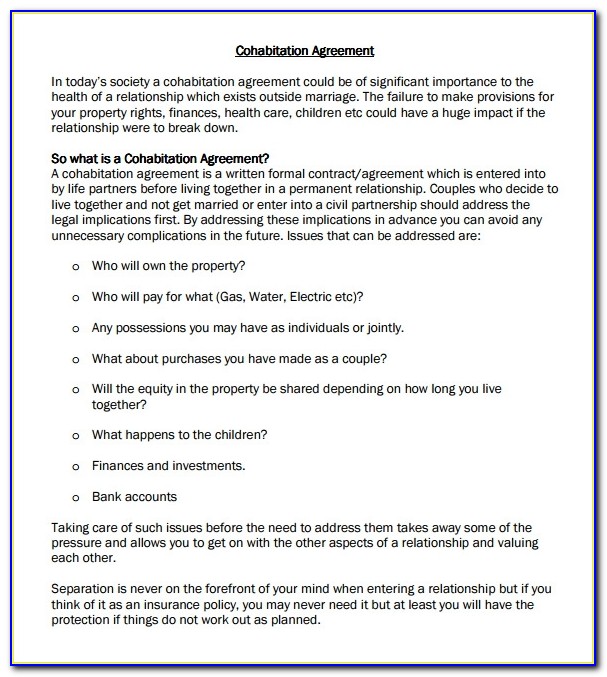 Free Cohabitation Agreement Template South Africa