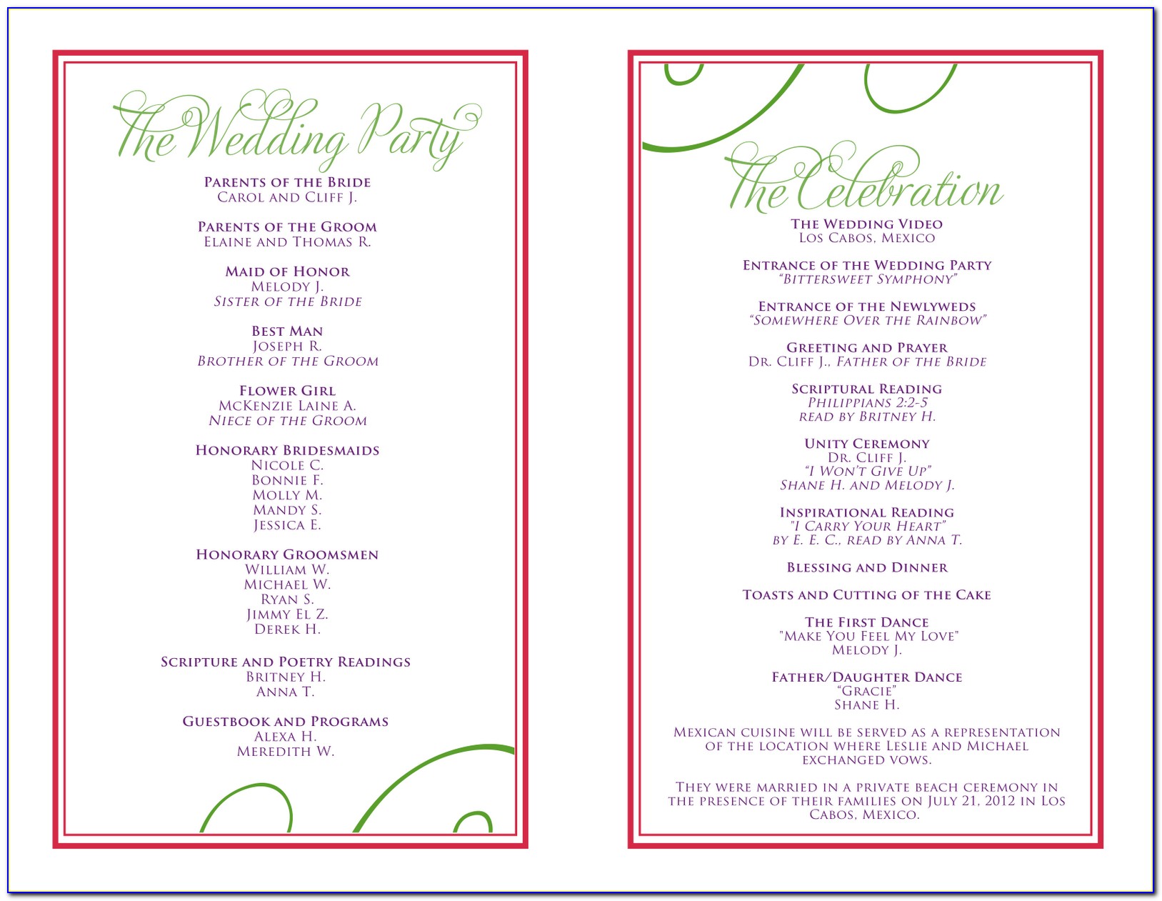 Free Downloadable Wedding Reception Program Template That Can Be Printed