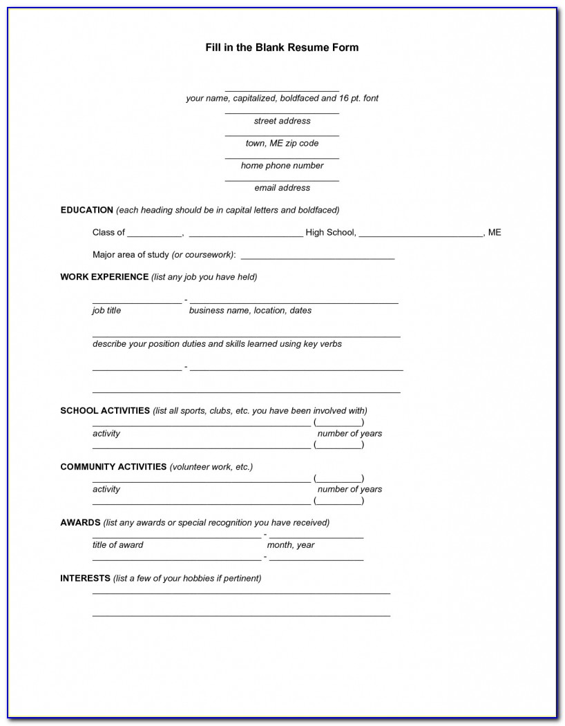 25 Free Printable Fill In The Blank Resume Templates – Sakuranbogumi Free Printable Fill In The Blank Resume Templates