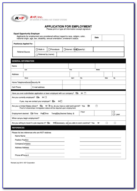 Free Spanish Employment Application Template
