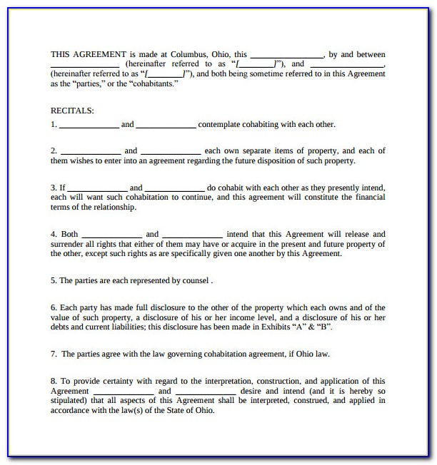Free Template For Cohabitation Agreement