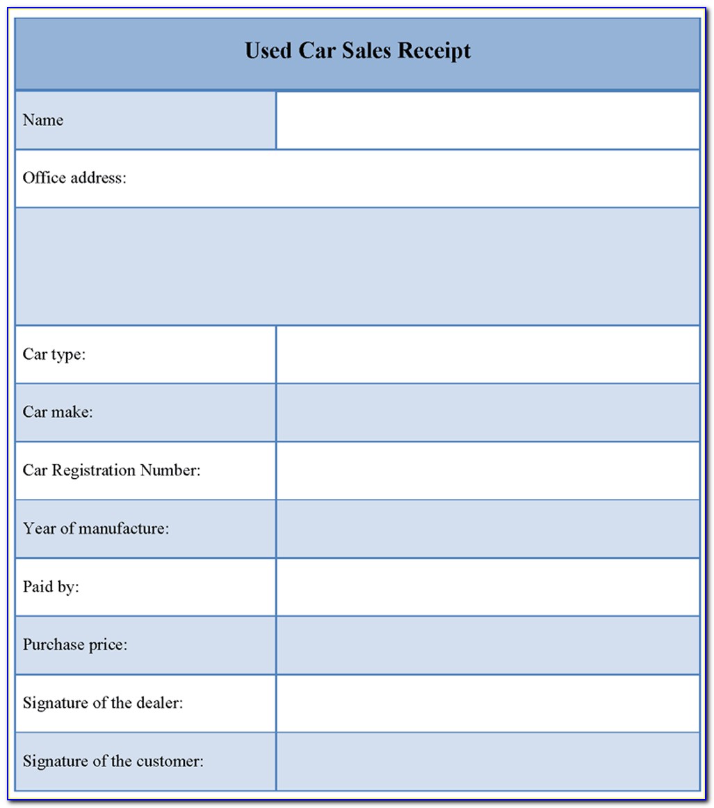 Free Used Car Sales Receipt Template Uk