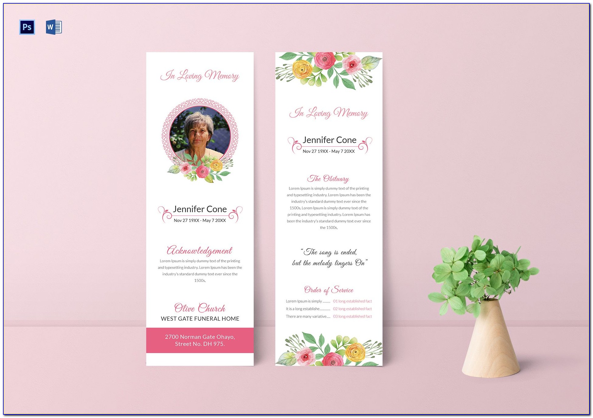 Funeral Service Bookmark Template