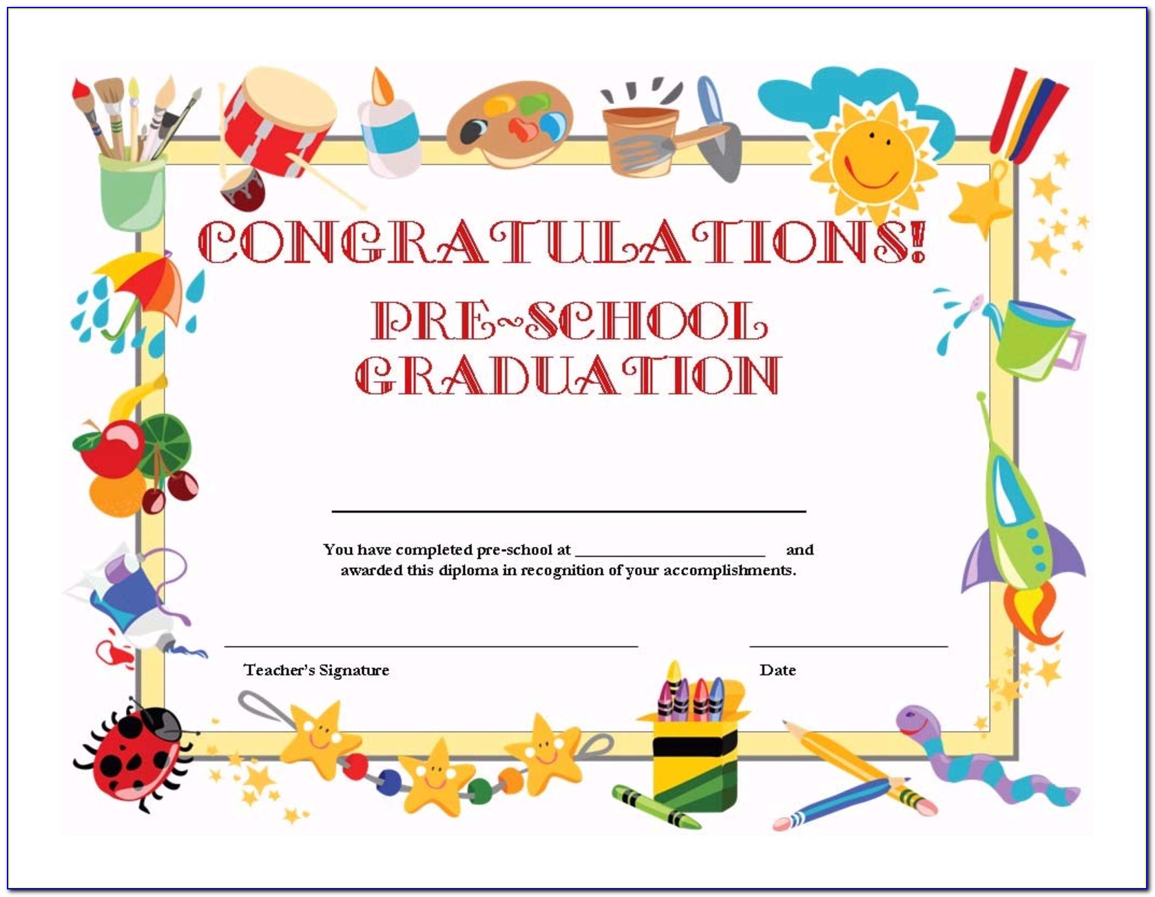 Kindergarten Graduation Certificate Template Free Download Primarypole
