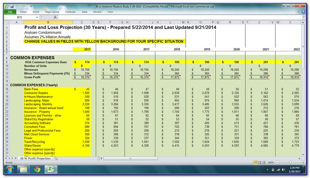 Hoa Reserve Study Excel Template