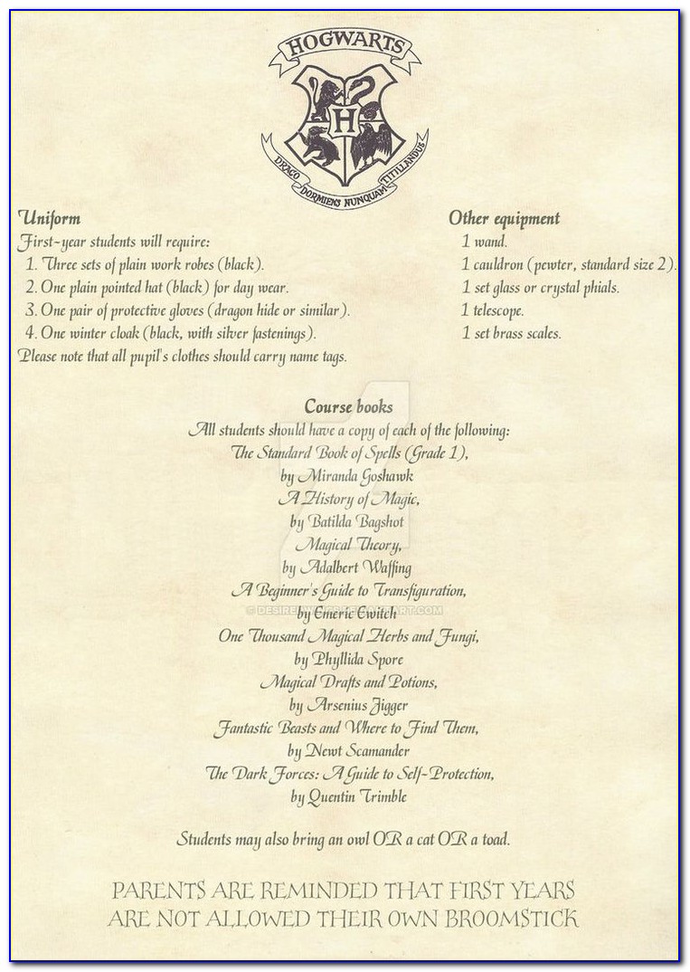 Hogwarts Acceptance Letter Template Free Printable