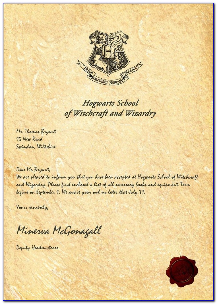 Hogwarts Acceptance Letter Template Google Docs