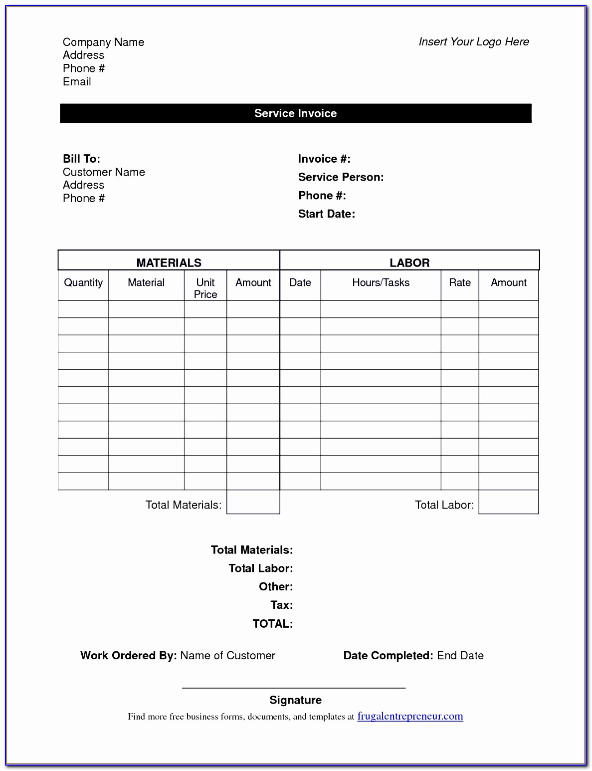 Service Invoice Template Excel Sgjpm New Labor Invoice Template Free