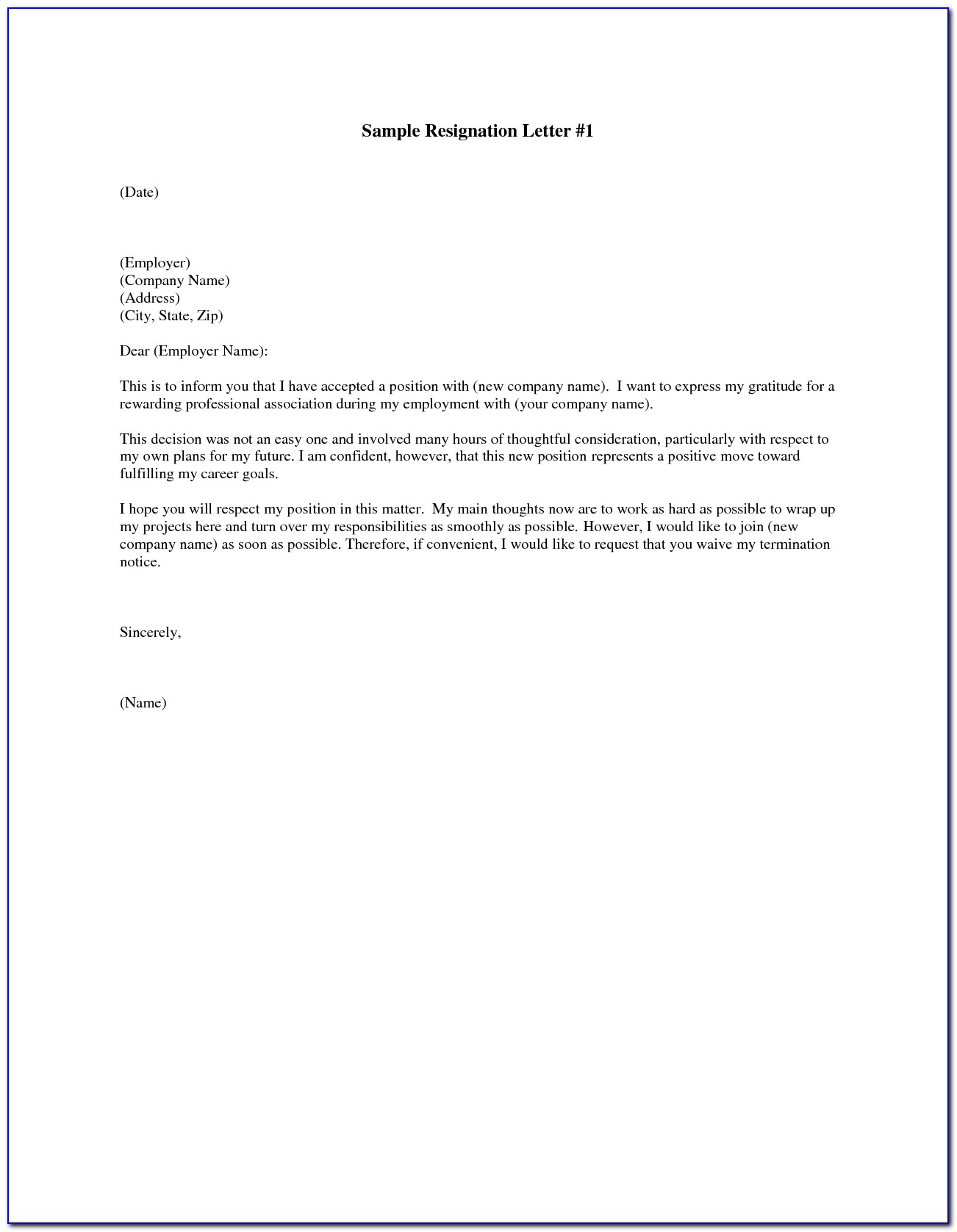 Letter Of Resignation Template Free Download