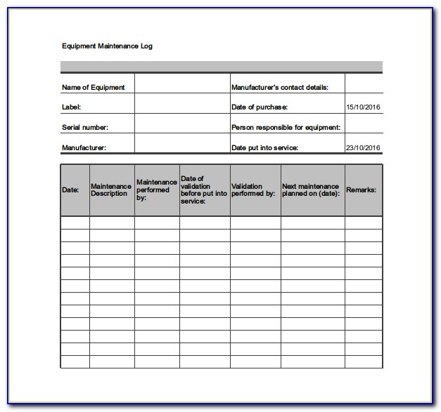 Machinery Maintenance Schedule Template Excel