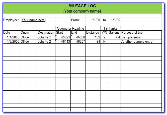 Mileage Log Book Template For Tax Purposes