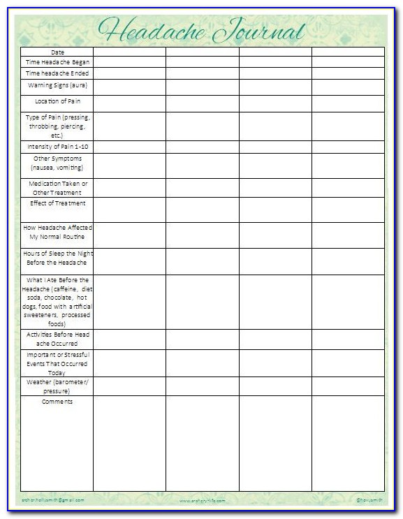 Monthly Migraine Diary Template
