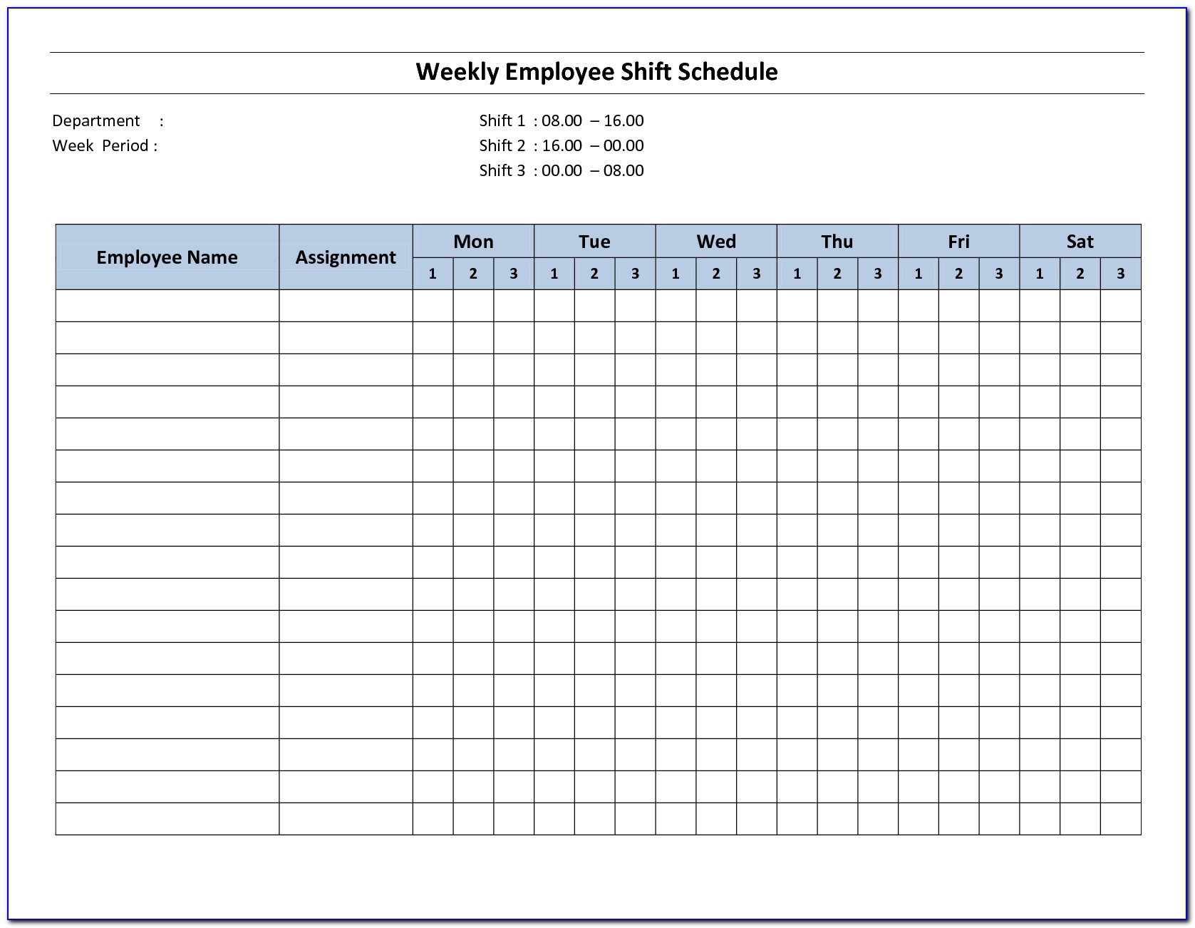 Monthly Work Schedule Template Excel Free