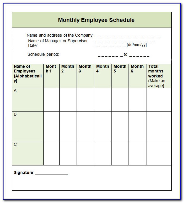 Monthly Work Schedule Template Pdf