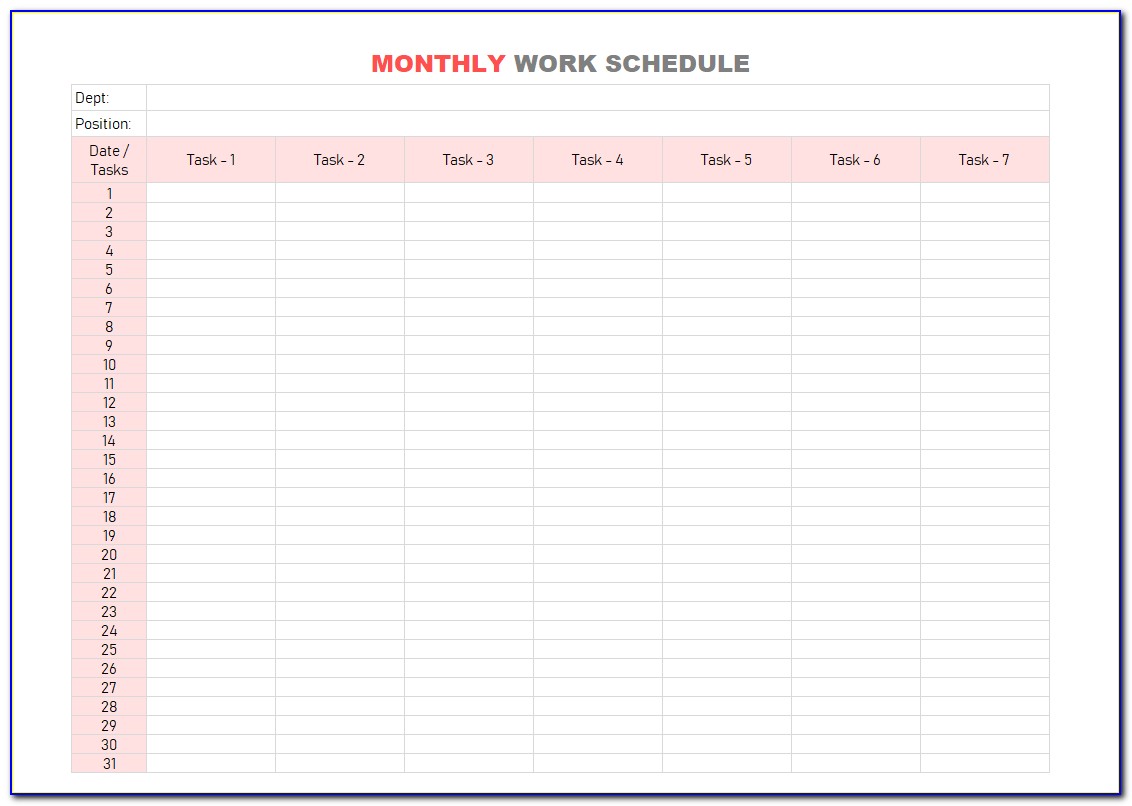 Monthly Work Schedule Template Xls