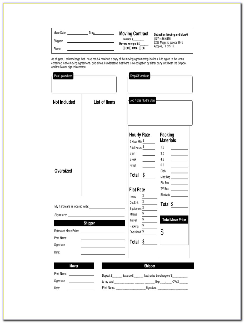 Moving Company Receipt Template